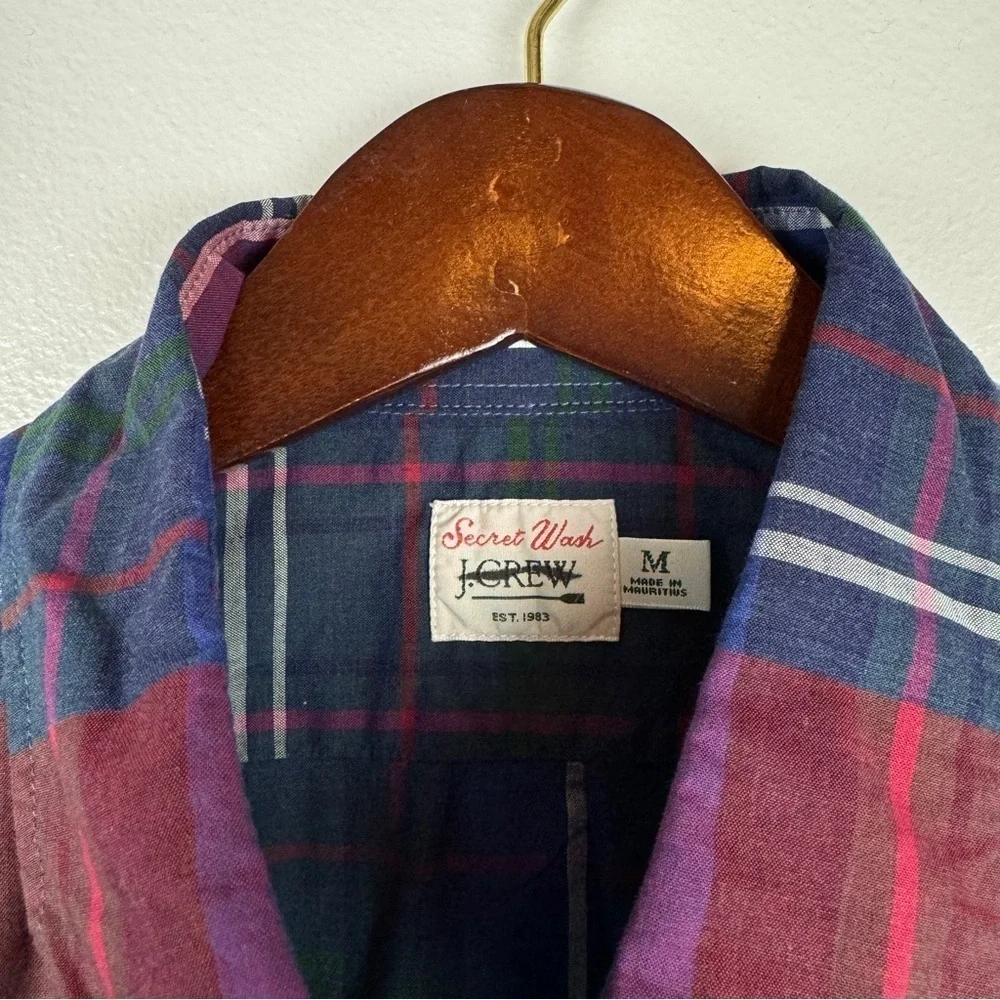 J. Crew Men's Slim Secret Wash Cotton Poplin Shirt Plaid Size M NWT